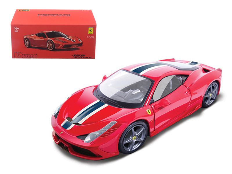 Ferrari 458 Speciale Red With White And Blue Stripes "Signature Series" 1/43 Diecast Model Car By Bburago