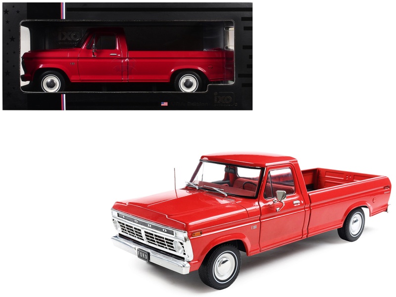 1974 Ford F-100 Pickup Truck Candy Apple Red 1/18 Diecast Model Car By Ixo Models