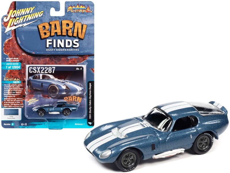 1964 Shelby Cobra Daytona Coupe Viking Blue Metallic With White Stripes "Barn Finds" Limited Edition To 12834 Pieces Worldwide "Street Freaks" Series 1/64 Diecast Model Car By Johnny Lightning