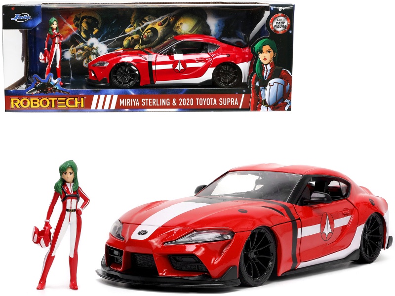 2020 Toyota Supra Red With Graphics And Miriya Sterling Diecast Figurine "Robotech" "Hollywood Rides" Series 1/24 Diecast Model Car By Jada