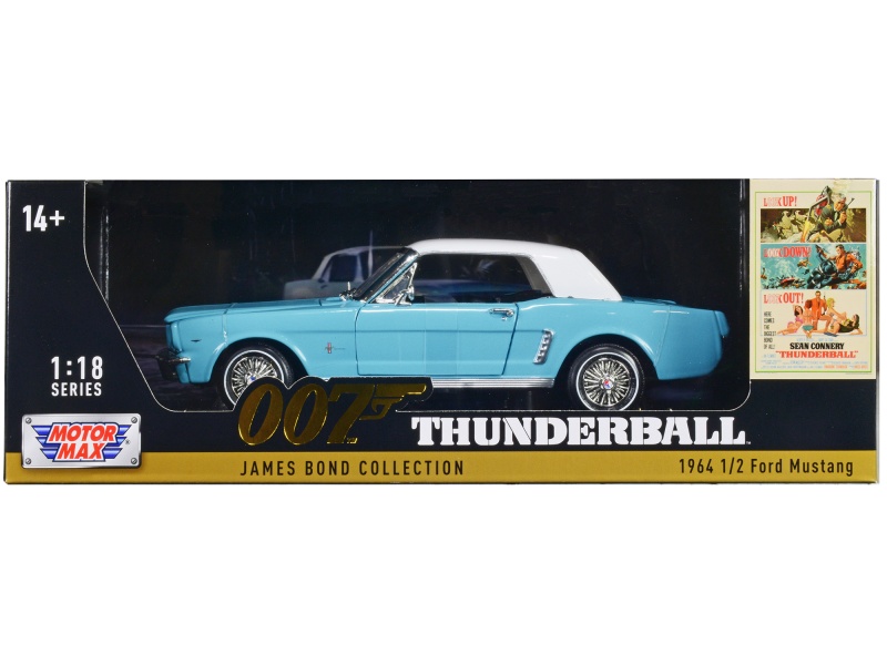 1964 1/2 Ford Mustang Light Blue with White Top James Bond 007 'Thunderball' Diecast Model Car