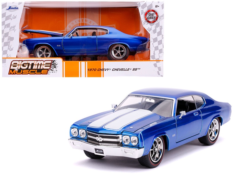 1970 Chevrolet Chevelle Ss Candy Blue With White Stripes "Bigtime Muscle" 1/24 Diecast Model Car By Jada