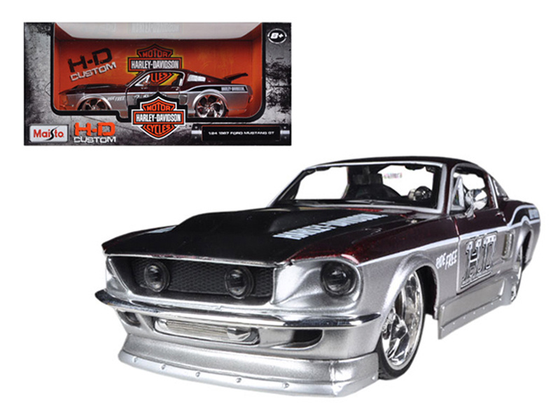 1967 Ford Mustang Gt Red And Silver "Harley Davidson" 1/24 Diecast Model Car By Maisto