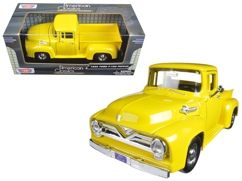 1955 Ford F-100 Pickup Truck Yellow 1/24 Diecast Model Car By Motormax