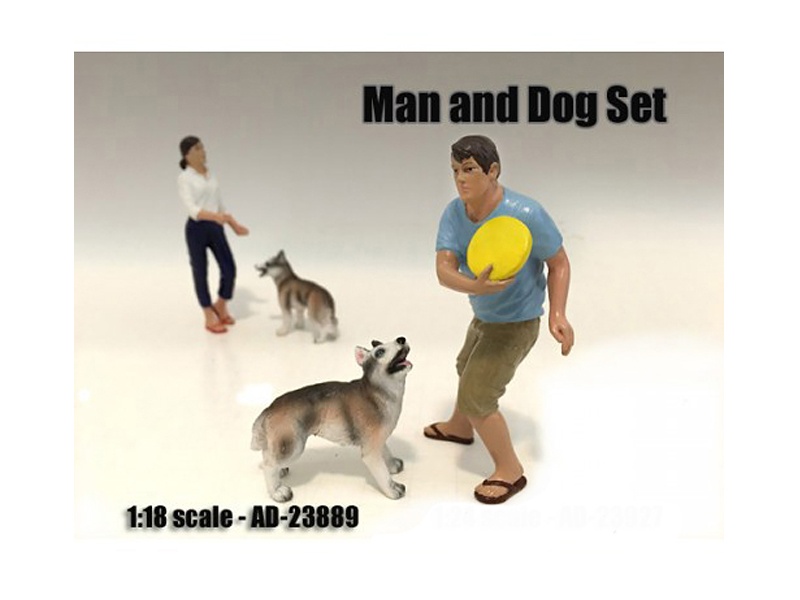 Man And Dog 2 Piece Figure Set For 1:18 Scale Models By American Diorama