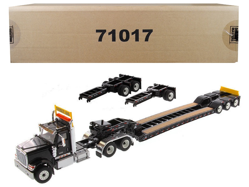 International Hx520 Tandem Tractor Black With Xl 120 Lowboy Trailer \"Transport Series\" 1/50 Diecast Model By Diecast Masters