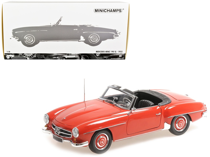1955 Mercedes-Benz 190 Sl Convertible Red (Top Down) 1/18 Diecast Model Car By Minichamps