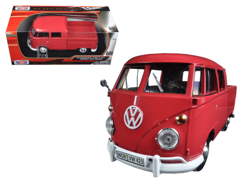 Volkswagen Type 2 (T1) Double Cab Pickup Truck Wax Red 1/24 Diecast Model Car By Motormax