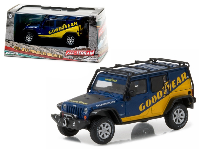 2016 Jeep Wrangler Unlimited Good Year With Roof Rack, Fender Flares, And Winch With Display Showcase 1/43 Diecast Model Car By Greenlight