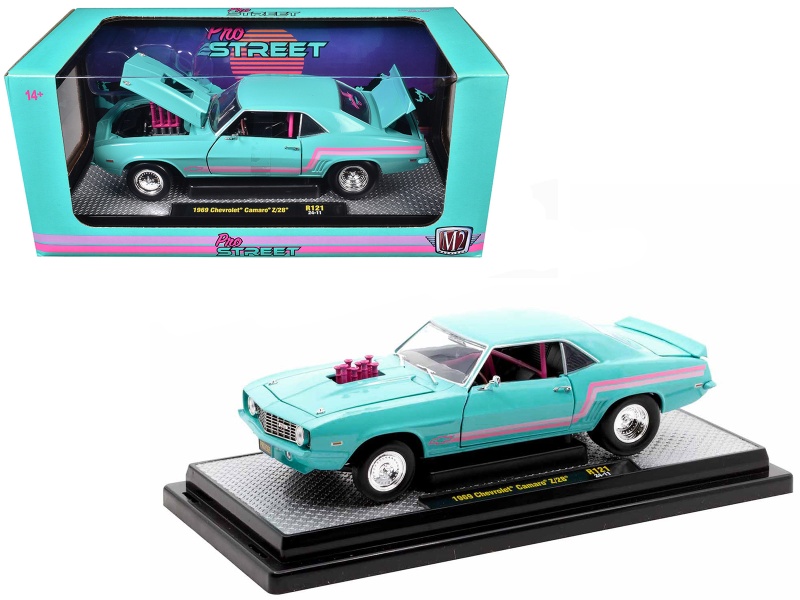 1969 Chevrolet Camaro Z/28 Light Blue With Pink Stripes Pro Street Diecast Model