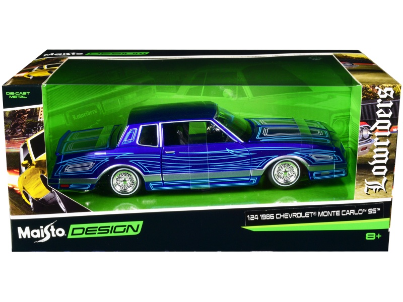 1986 Chevrolet Monte Carlo Ss Lowrider Candy Blue With Graphics "Lowriders" Series 1/24 Diecast Model Car By Maisto