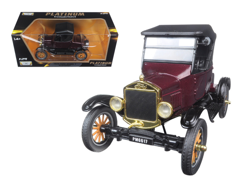 1925 Ford Model T Runabout Burgundy Metallic With Black Soft Top 1/24 Diecast Model Car By Motormax