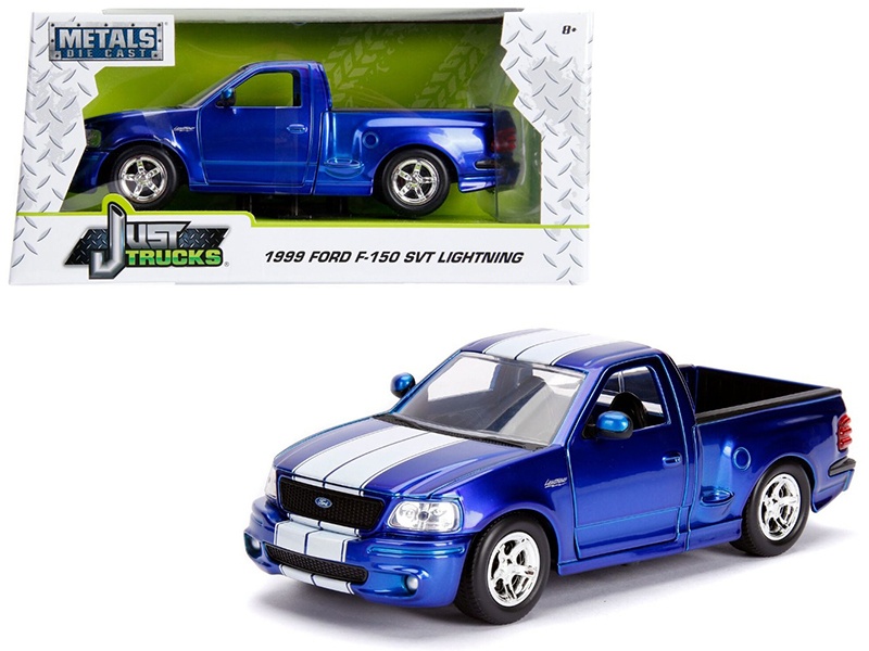 1999 Ford F-150 Svt Lightning Pickup Truck Candy Blue With White Stripes \"Just Trucks\" Series 1/24 Diecast Model Car By Jada