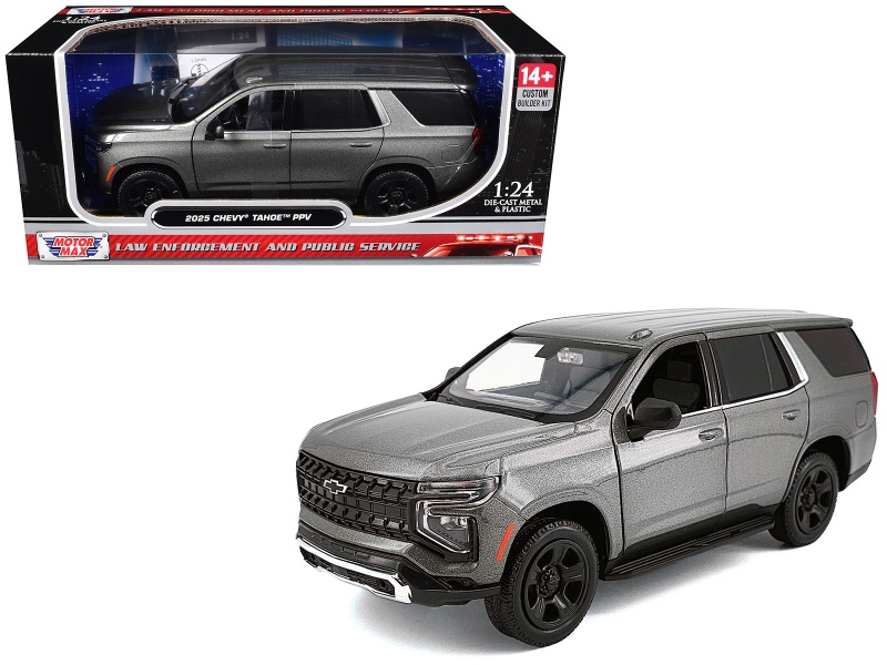 2025 Chevrolet Tahoe Ppv Dark Gray Metallic "Custom Builder's Kit - Law Enforcement And Public Service" 1/24 Diecast Model Car By Motormax