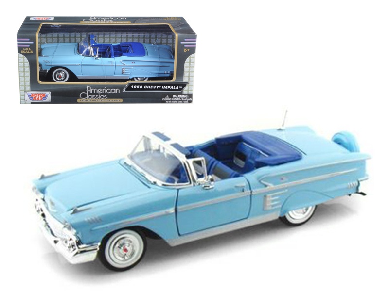 1958 Chevrolet Impala Convertible Blue 1/24 Diecast Model Car By Motormax
