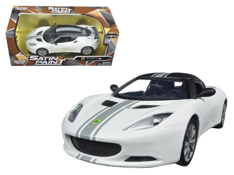 Lotus Evora S Matt White With Black Top And Gray Stripes "Satin Paint" Series 1/24 Diecast Model Car By Motormax