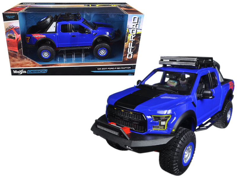 2017 Ford F-150 Raptor Pickup Truck Blue Off Road Kings 1/24 Diecast Model Car By Maisto