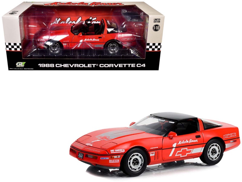 1988 Chevrolet Corvette C4 #1 Malcolm Konner "Corvette Challenge Race Car" Red With Black Top 1/18 Diecast Model Car By Greenlight