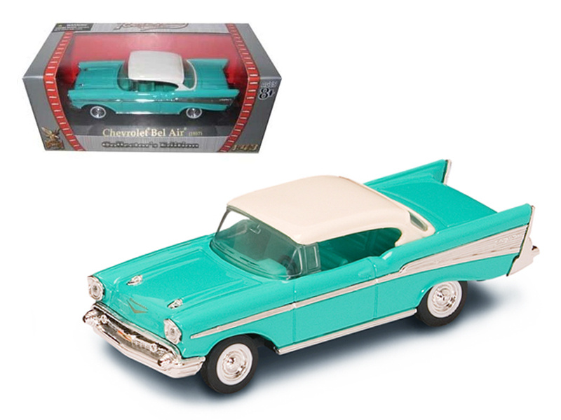 1957 Chevrolet Bel Air Turquoise With White Top 1/43 Diecast Model Car By Road Signature