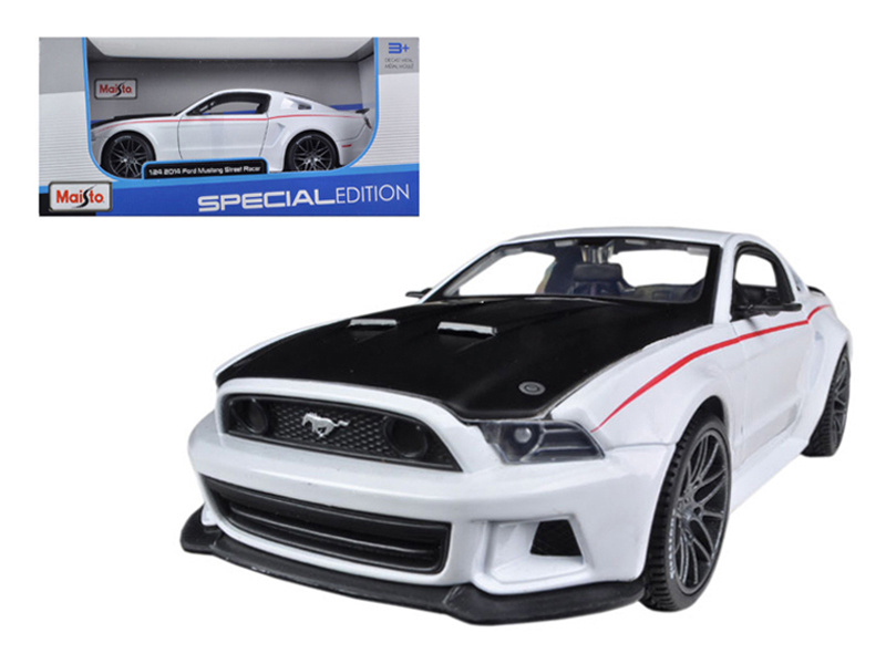 2014 Ford Mustang "Street Racer" White With Black Hood "Special Edition" Series 1/24 Diecast Model Car By Maisto
