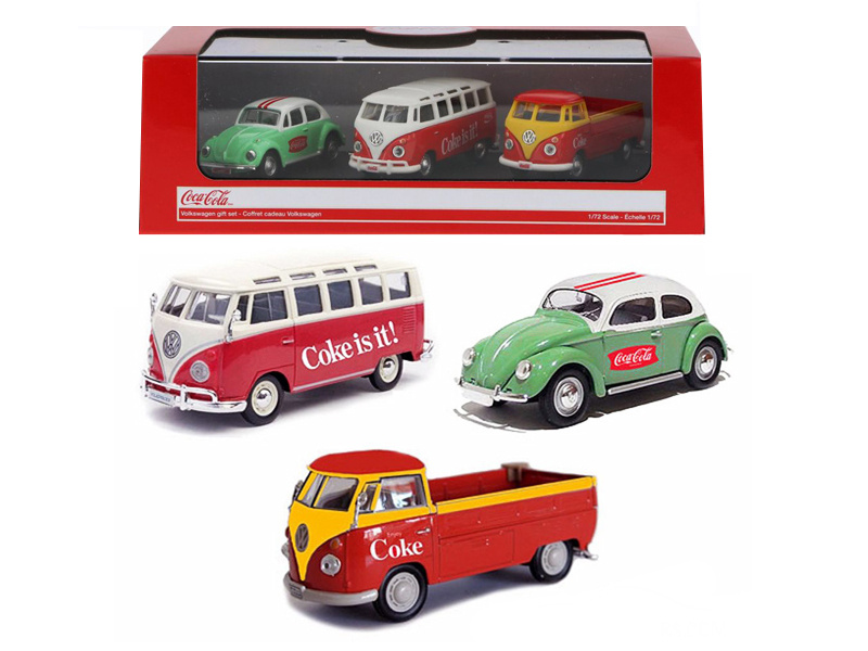 Volkswagen "Coca-Cola" Gift Set Of 3 Pieces 1/72 Diecast Model Cars By Motorcity Classics