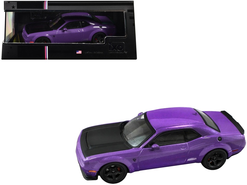 2018 Dodge Challenger Srt Demon Plum Crazy Metallic With Matt Black Hood 1/43 Diecast Model Car By Ixo Models