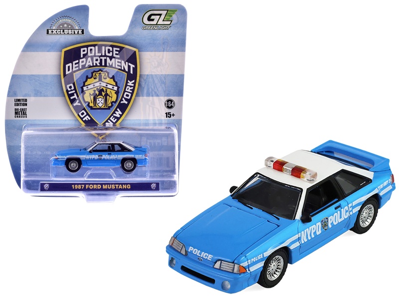 1987 Ford Mustang "New York City Police Department (Nypd)" Blue With White Top "Hobby Exclusive" Series 1/64 Diecast Model Car By Greenlight