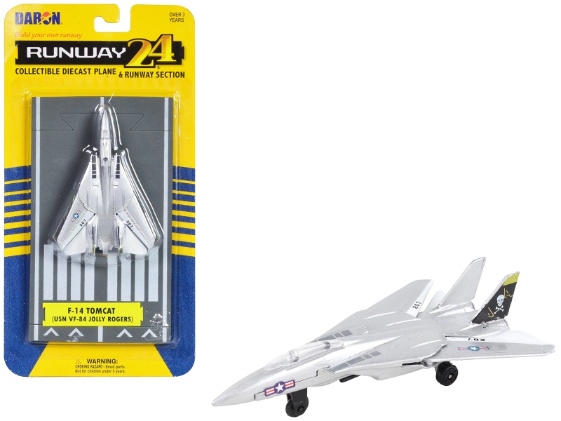 Grumman F-14 Tomcat Fighter Aircraft Silver Metallic Diecast Model Airplane - United States Navy VF-84 Jolly Rogers