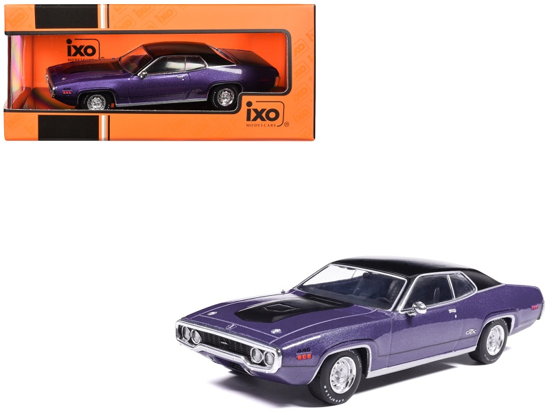 1971 Plymouth Gtx Purple Metallic With Black Vinyl Top And Black Hood Stripe 1/43 Diecast Model Car By Ixo Models