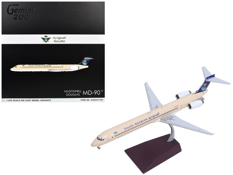 Mcdonnell Douglas Md-90 Commercial Aircraft "Saudia Airlines" (Hz-Api) Beige With Blue Tail "Gemini 200" Series 1/200 Diecast Model By Geminijets
