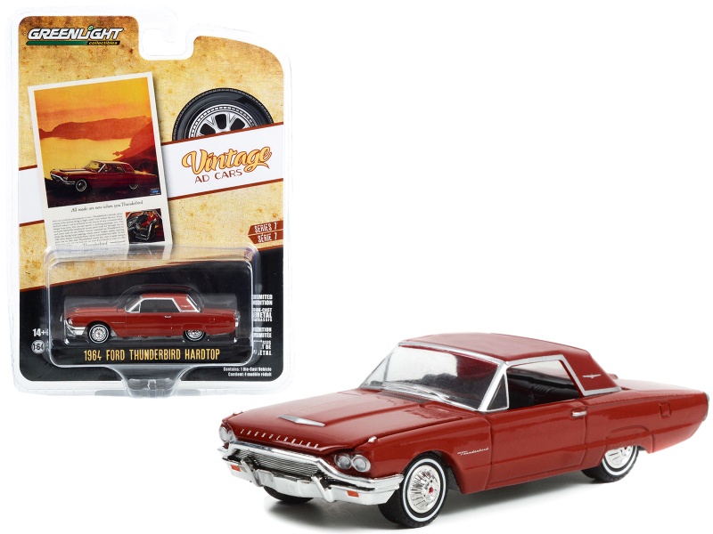 1964 Ford Thunderbird Hardtop Red "All Roads Are New When You Thunderbird" "Vintage Ad Cars" Series 7 1/64 Diecast Model Car By Greenlight