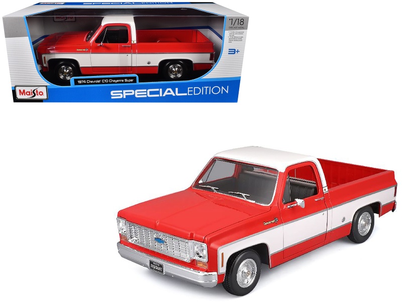 1974 Chevrolet C10 Cheyenne Super Red and White 1/18 Diecast Model