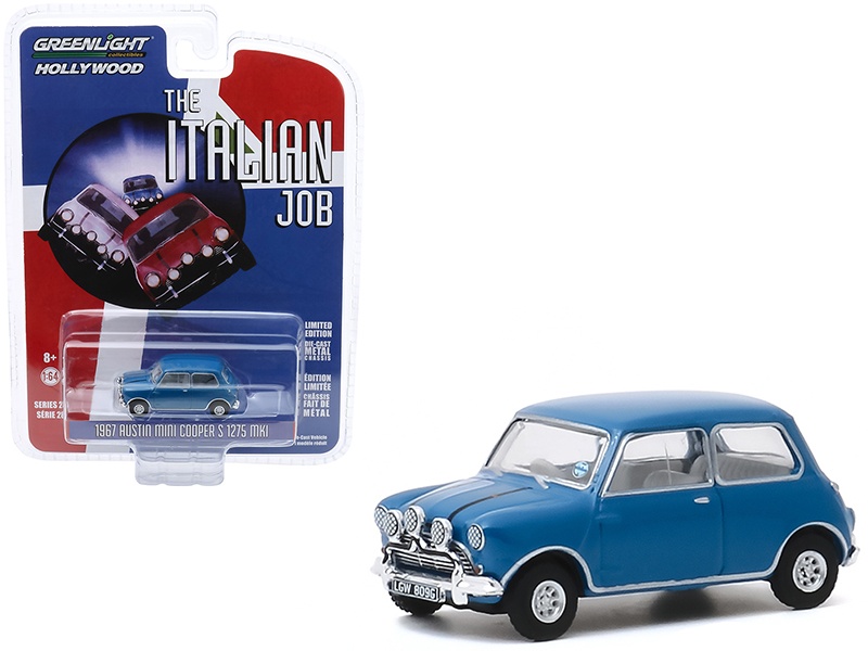 1967 Austin Mini Cooper S 1275 Mki Blue "The Italian Job" (1969) Movie "Hollywood Series" Release 28 1/64 Diecast Model Car By Greenlight