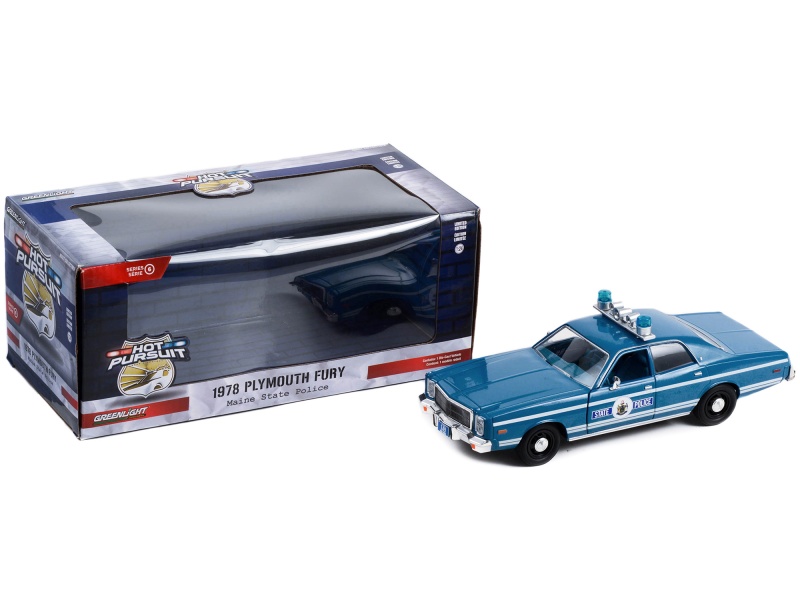 1978 Plymouth Fury Police Blue Metallic With White Stripes "Maine State Police" "Hot Pursuit" Series 1/24 Diecast Model Car By Greenlight