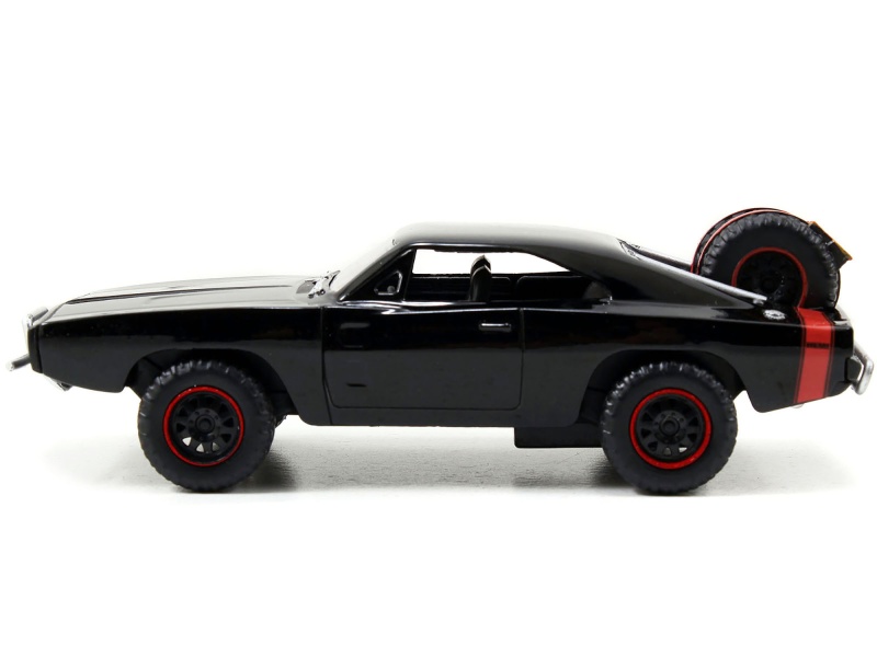 Dom's Dodge Charger R/T Black With Red Tail Stripe And 1968 Dodge Charger Widebody Matt Black With Bronze Tail Stripe Set Of 2 Pieces "Fast & Furious" Series 1/32 Diecast Model Cars By Jada
