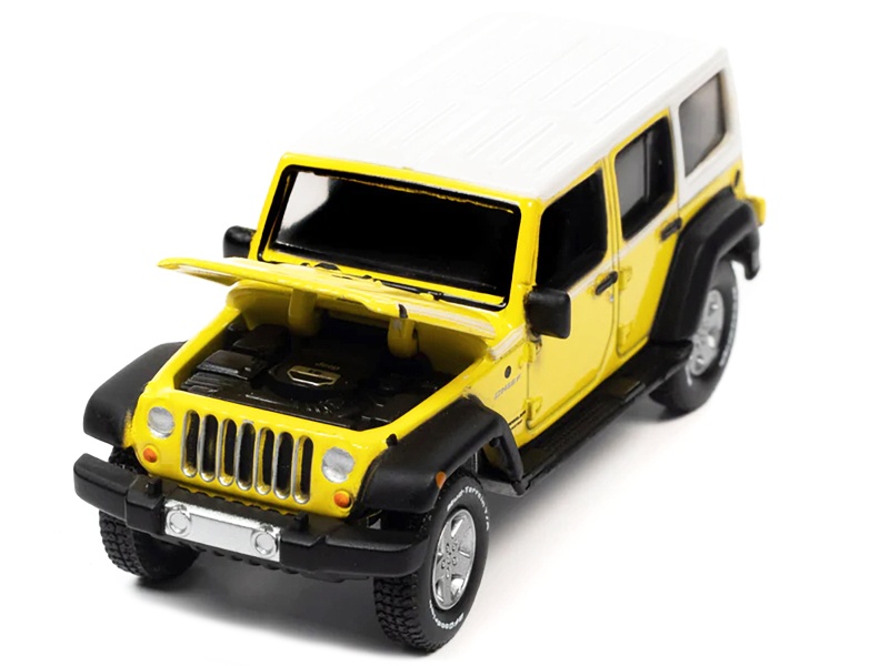 2017 Jeep Jk Wrangler Chief Edition Acid Yellow With White Top "Sport Utility" Series Limited Edition 1/64 Diecast Model Car By Auto World