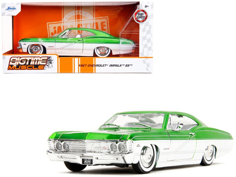 1967 Chevrolet Impala SS Green Metallic and White with White Interior 'Bigtime Muscle' Series 1/24 Diecast Model Car by Jada