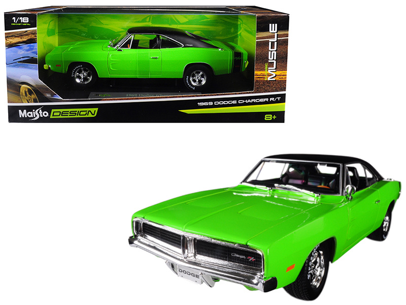 1969 Dodge Charger R/T Green With Black Top 1/18 Diecast Model Car By Maisto