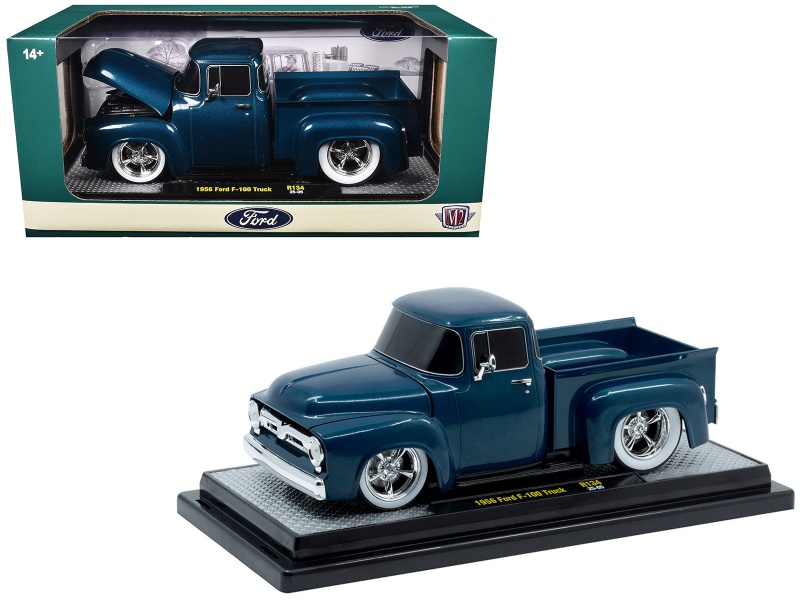 1956 Ford F-100 Pickup Truck Blue Metallic Limited Edition To 6650 Pieces Worldwide 1/24 Diecast Model Car By M2 Machines