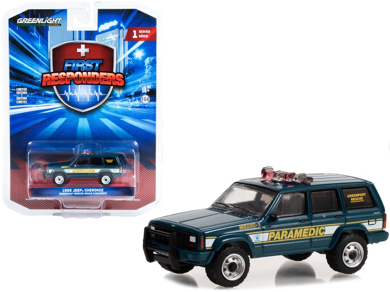 1998 Jeep Cherokee Blue "Greenport Rescue Squad Paramedic Greenport New York" "First Responders" Series 1 1/64 Diecast Model Car By Greenlight