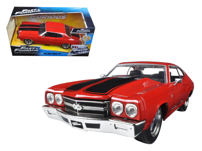 Dom's Chevrolet Chevelle Ss Red With Black Stripes "Fast & Furious" Movie 1/24 Diecast Model Car By Jada