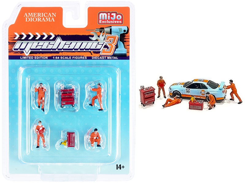 "Mechanic Iii" 6 Piece Diecast Set (4 Figurines And 2 Accessories) For