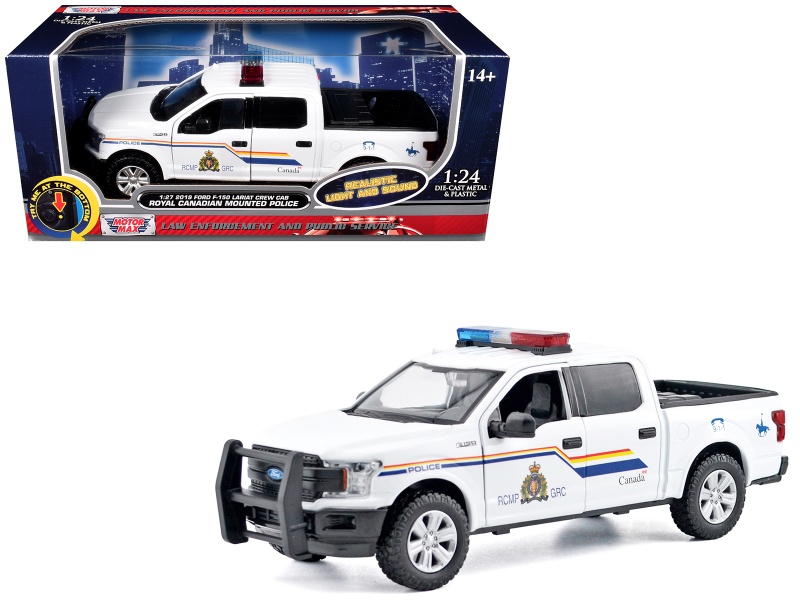 2019 Ford F-150 Lariat Crew Cab Pickup Truck "Royal Canadian Mounted Police" White With Flashing Light Bar And Front And Rear Lights And Sounds "Law Enforcement And Public Service" Series 1/24-1/27 Diecast Model Car By Motormax