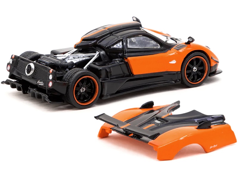 Pagani Zonda Cinque Arancio Saint Tropez Orange Metallic And Black "Global64" Series 1/64 Diecast Model Car By Tarmac Works