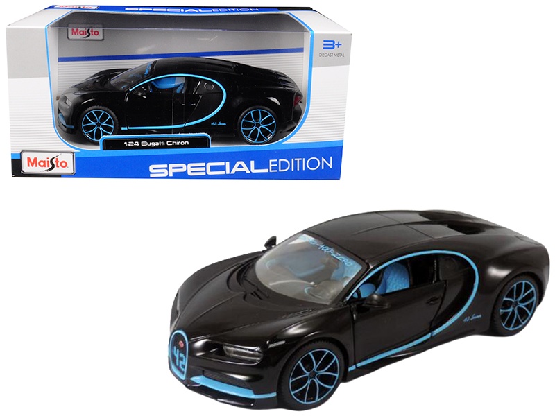 Bugatti Chiron 42 Black With Blue Accents 1/24 Diecast Model Car By Maisto