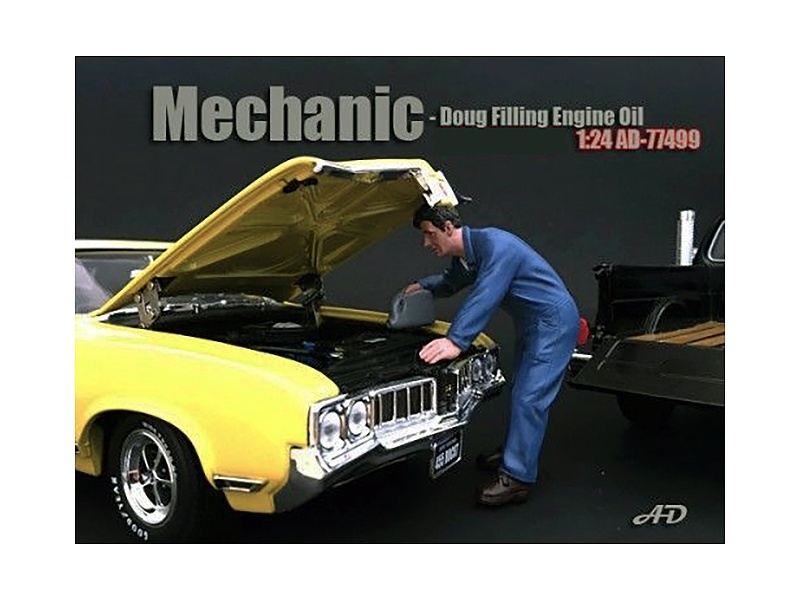 Mechanic Doug Filling Engine Oil Figurine For 1/24 Scale Models By American Diorama
