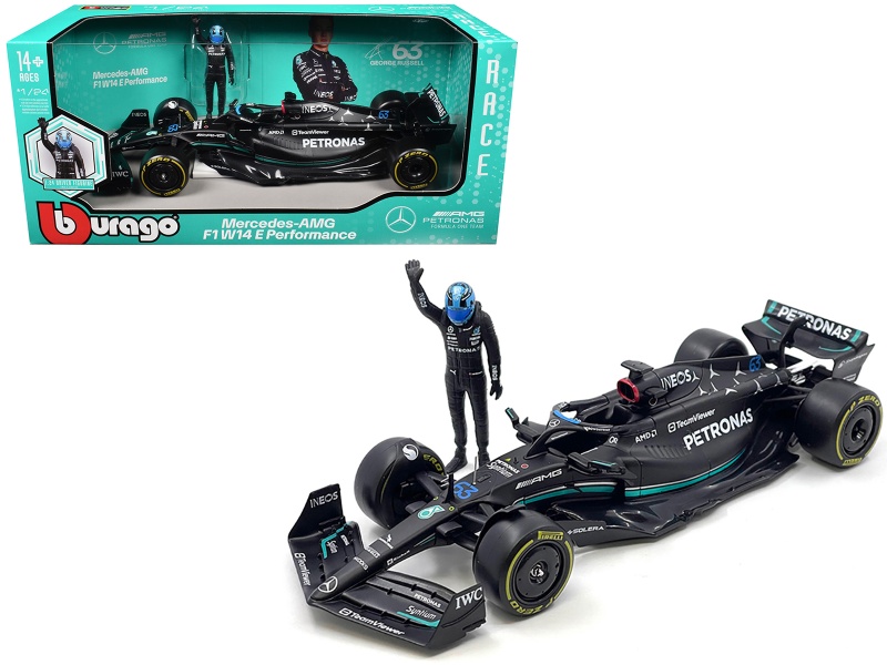 Mercedes-Amg W14 E Performance #63 George Russell "Petronas" Formula One F1 World Championship (2023) With Driver Figure 1/24 Diecast Model Car By Bburago