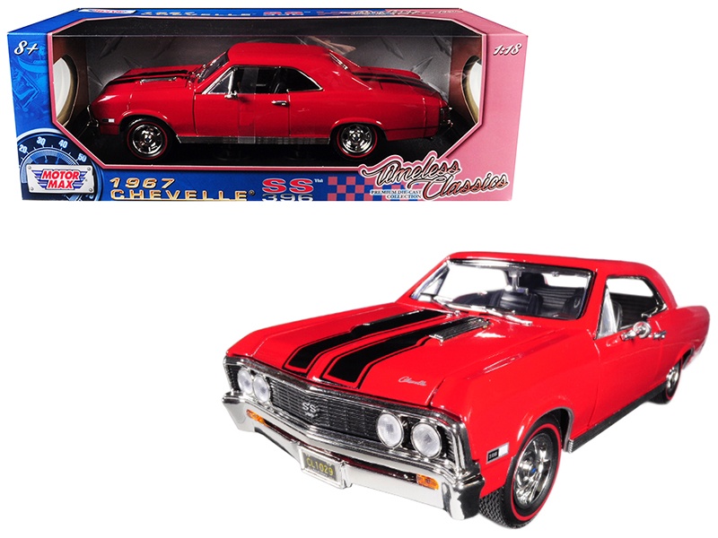 1967 Chevrolet Chevelle Ss 396 Red With Black Stripes 1/18 Diecast Model Car By Motormax
