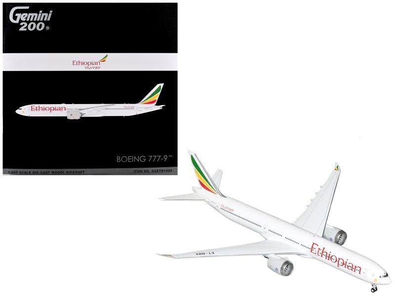 Boeing 777-9 Commercial Aircraft "Ethiopian Airlines" (Et-Bbx) White With Tail Stripes "Gemini 200" Series 1/200 Diecast Model Airplane By Geminijets