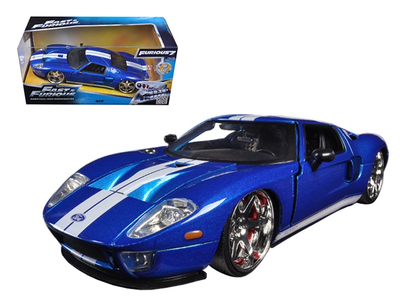 Ford Gt Blue With White Stripes "Fast & Furious 7" (2015) Movie 1/24 Diecast Model Car By Jada